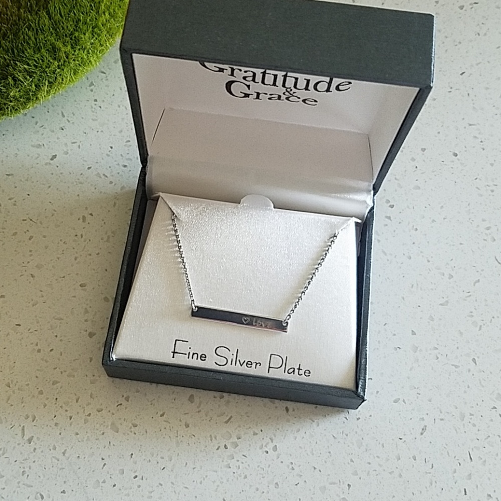 Silvertone Love Bar Necklace